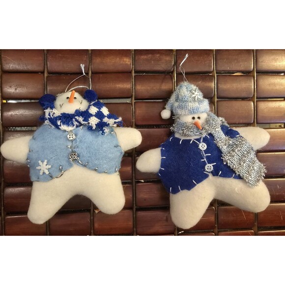 Handmade Christmas Ornaments Snowflake Snowmen 5.5" Blue & White - Picture 2 of 3